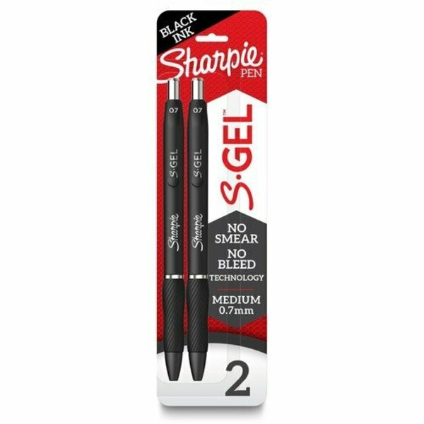 Newell Brands Sharpie Pen, Gel, 0.7mm, Black Ink/Black Barrel, 2PK SAN2096156